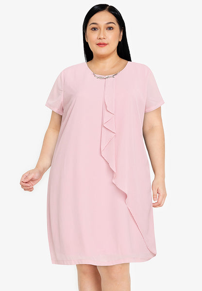 Divina Plus Size Overlap Shift Dress with with Detachable Necklace