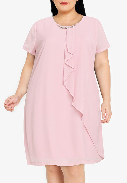 Divina Plus Size Overlap Shift Dress with with Detachable Necklace