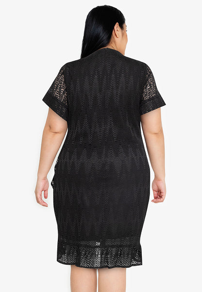 Divina Plus Size V-neck Frill Hem Lace Dress