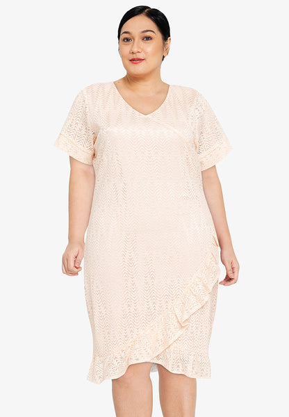 Divina Plus Size V-neck Frill Hem Lace Dress