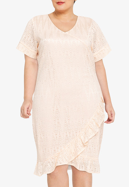 Divina Plus Size V-neck Frill Hem Lace Dress