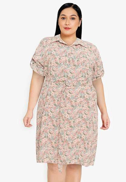 Divina Plus Size Collared Printed Quarter Sleeve Dress