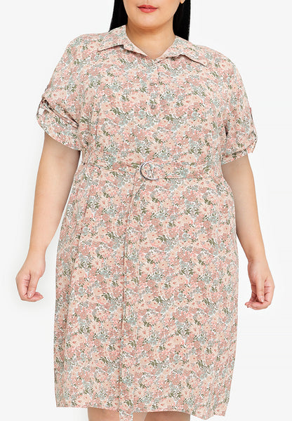 Divina Plus Size Collared Printed Quarter Sleeve Dress