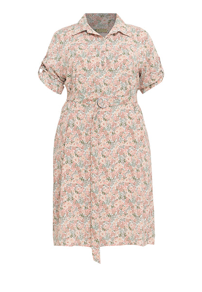 Divina Plus Size Collared Printed Quarter Sleeve Dress