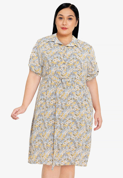 Divina Plus Size Collared Printed Quarter Sleeve Dress