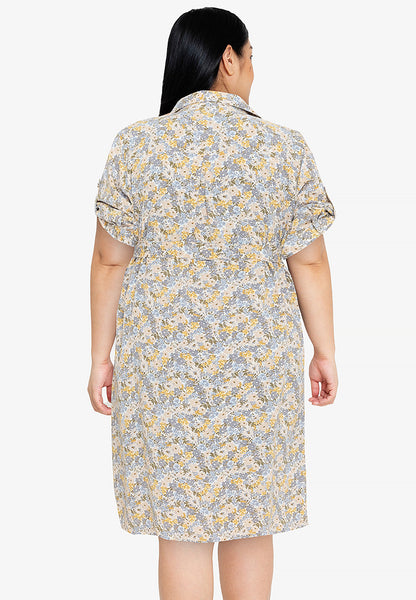 Divina Plus Size Collared Printed Quarter Sleeve Dress
