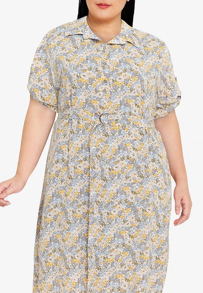 Divina Plus Size Collared Printed Quarter Sleeve Dress