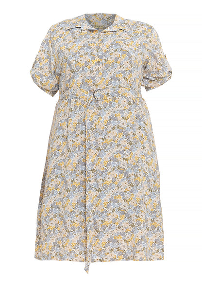 Divina Plus Size Collared Printed Quarter Sleeve Dress