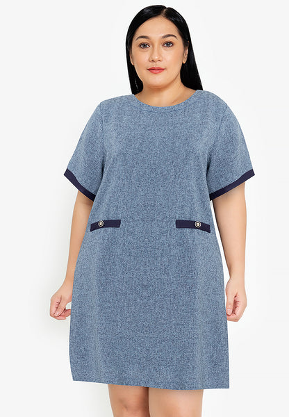 Divina Plus Size Round Neck Tweed Dress