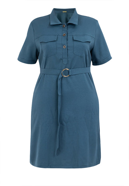 Divina Plus Size Collared Button Down Dress with Belt