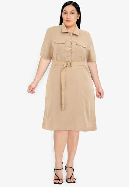 Divina Plus Size Collared Button Down Dress with Belt