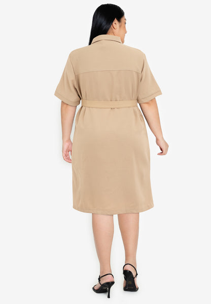 Divina Plus Size Collared Button Down Dress with Belt