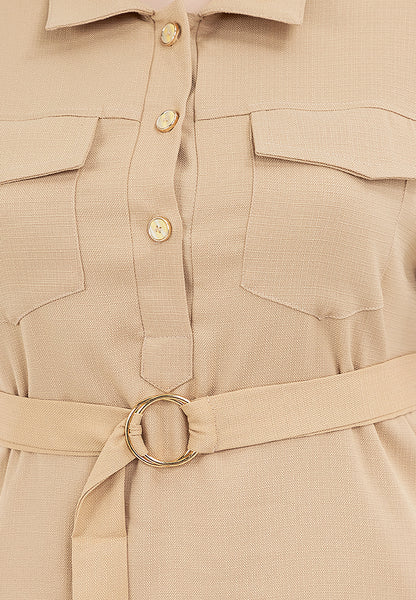 Divina Plus Size Collared Button Down Dress with Belt