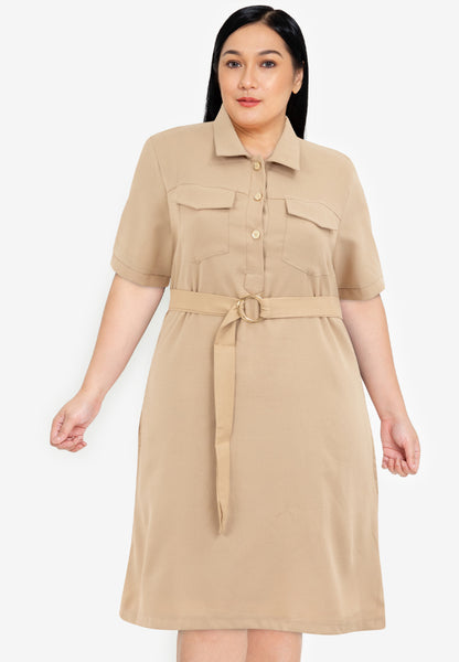 Divina Plus Size Collared Button Down Dress with Belt