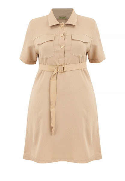 Divina Plus Size Collared Button Down Dress with Belt