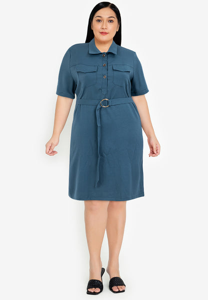 Divina Plus Size Collared Button Down Dress with Belt