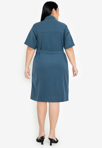 Divina Plus Size Collared Button Down Dress with Belt