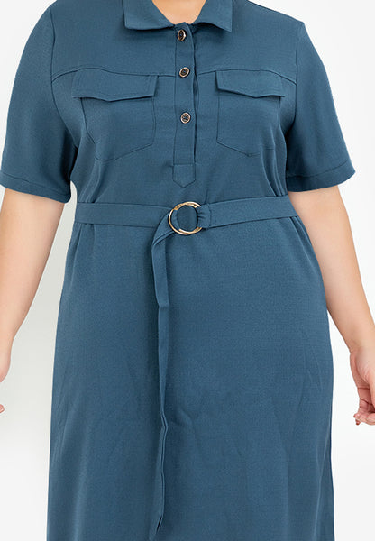 Divina Plus Size Collared Button Down Dress with Belt
