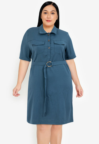 Divina Plus Size Collared Button Down Dress with Belt