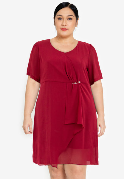 Divina Plus Size Twist Front Overlap Dress with Detachable Pin