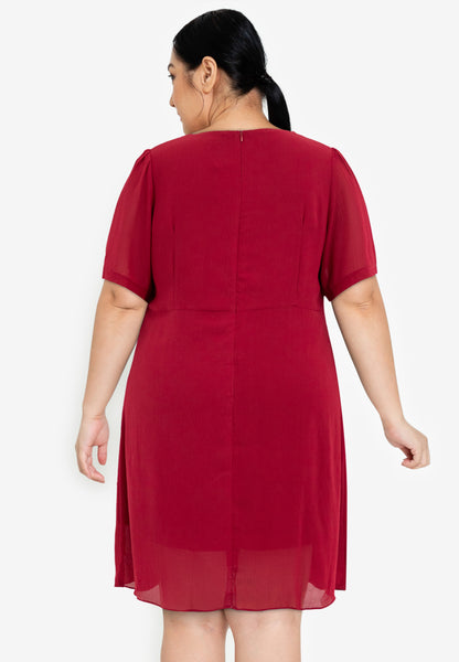 Divina Plus Size Twist Front Overlap Dress with Detachable Pin