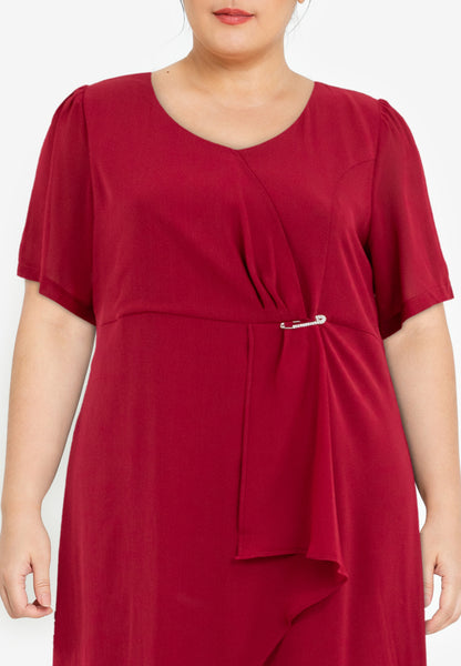 Divina Plus Size Twist Front Overlap Dress with Detachable Pin