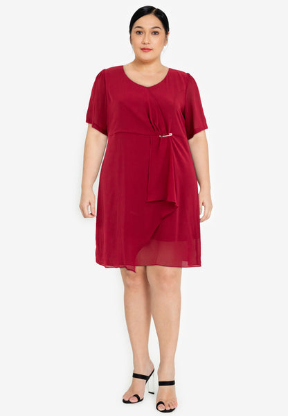 Divina Plus Size Twist Front Overlap Dress with Detachable Pin