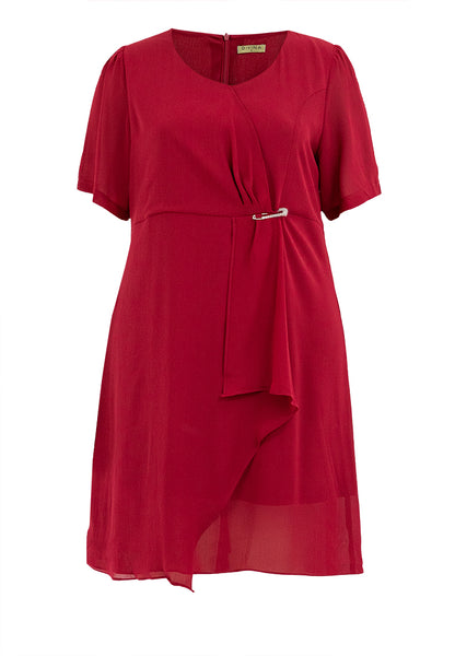 Divina Plus Size Twist Front Overlap Dress with Detachable Pin