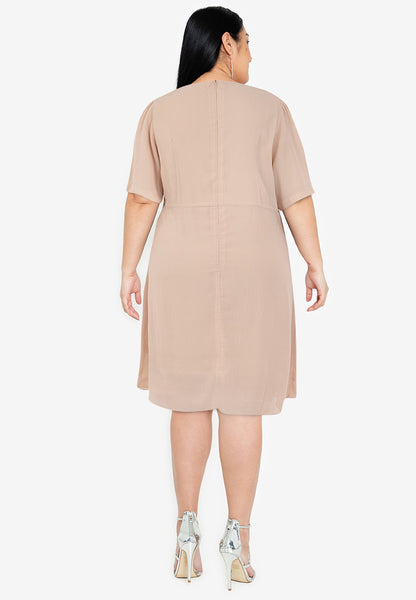 Divina Plus Size Twist Front Overlap Dress with Detachable Pin