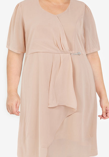 Divina Plus Size Twist Front Overlap Dress with Detachable Pin
