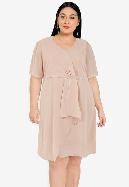 Divina Plus Size Twist Front Overlap Dress with Detachable Pin
