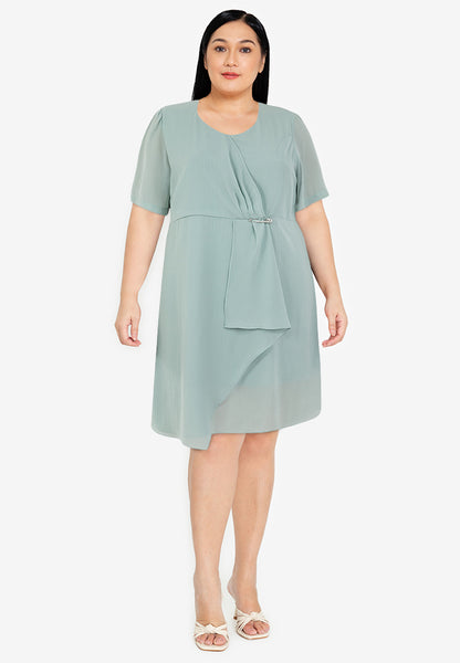 Divina Plus Size Twist Front Overlap Dress with Detachable Pin