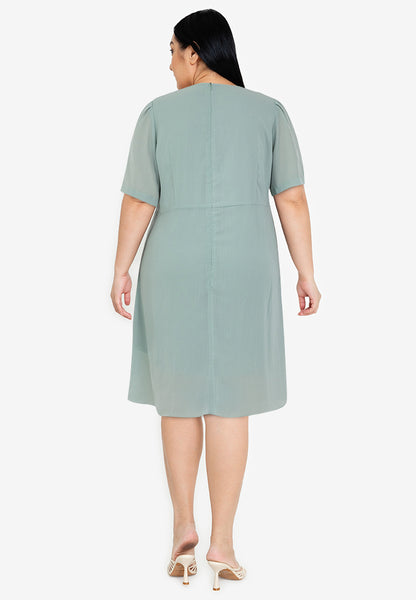 Divina Plus Size Twist Front Overlap Dress with Detachable Pin