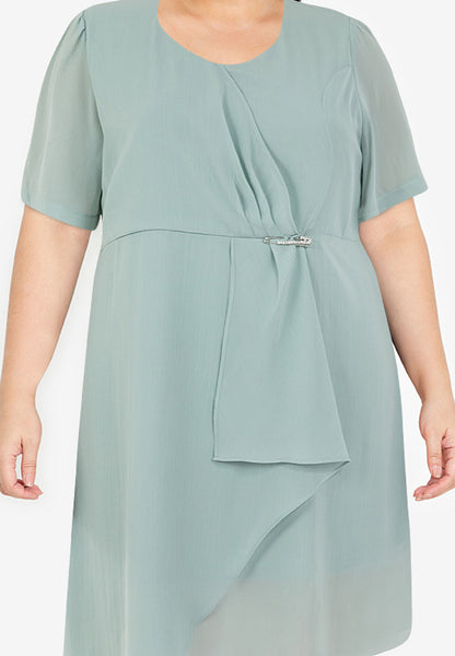 Divina Plus Size Twist Front Overlap Dress with Detachable Pin