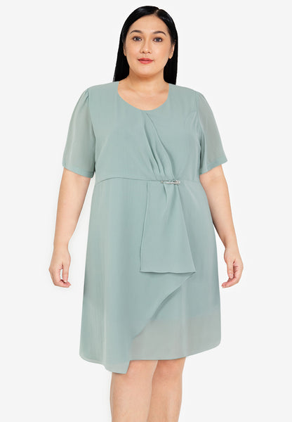 Divina Plus Size Twist Front Overlap Dress with Detachable Pin