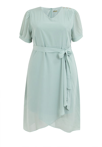 Divina Plus Size Overlap V-Neck Tie Waist Dress