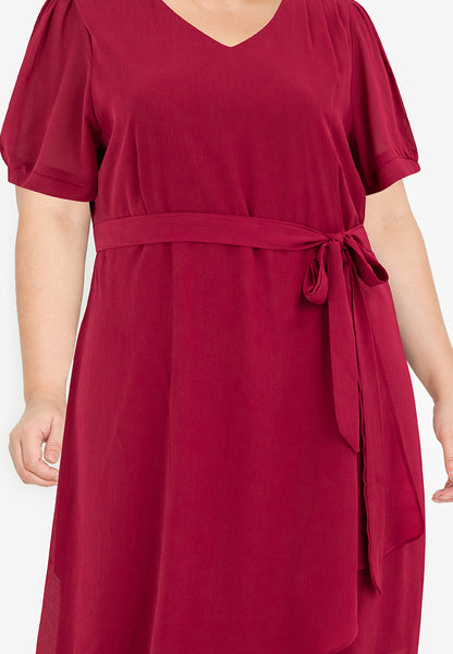 Divina Plus Size Overlap V-Neck Tie Waist Dress