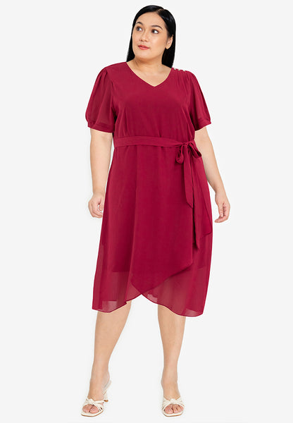 Divina Plus Size Overlap V-Neck Tie Waist Dress