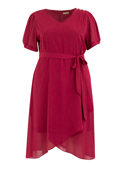 Divina Plus Size Overlap V-Neck Tie Waist Dress