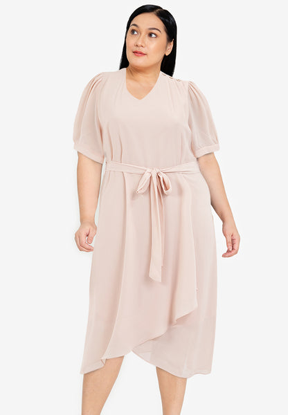 Divina Plus Size Overlap V-Neck Tie Waist Dress