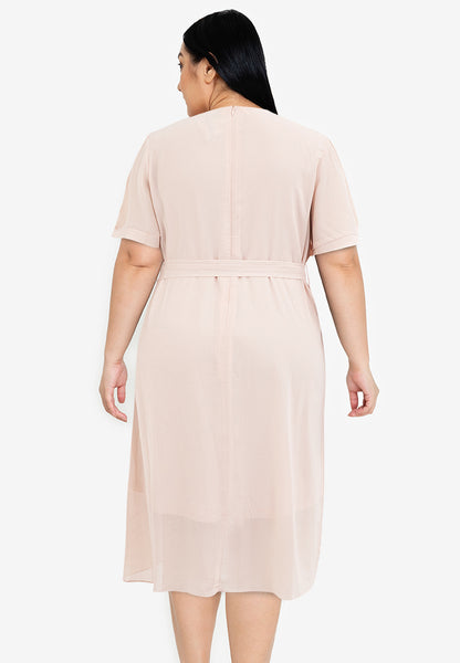 Divina Plus Size Overlap V-Neck Tie Waist Dress