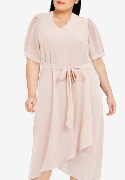 Divina Plus Size Overlap V-Neck Tie Waist Dress