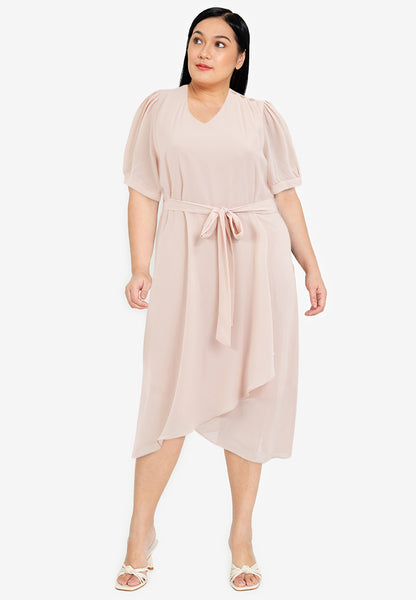 Divina Plus Size Overlap V-Neck Tie Waist Dress