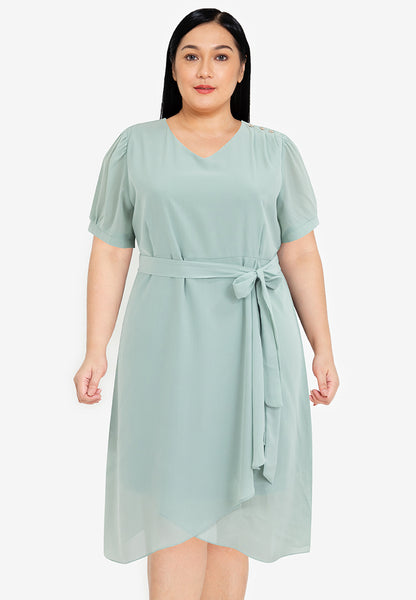 Divina Plus Size Overlap V-Neck Tie Waist Dress