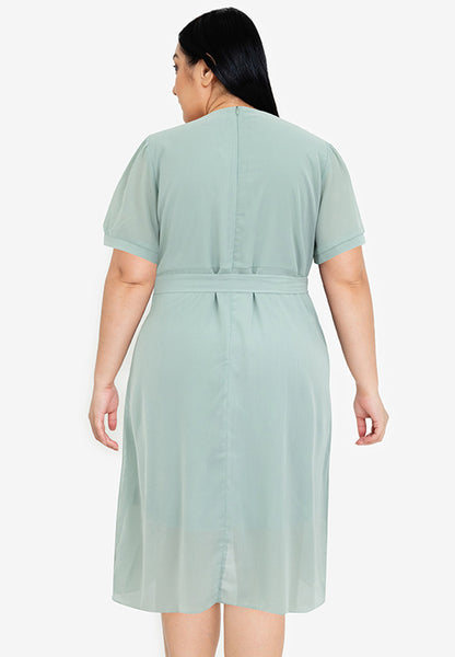 Divina Plus Size Overlap V-Neck Tie Waist Dress