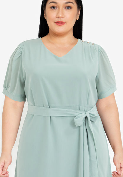 Divina Plus Size Overlap V-Neck Tie Waist Dress