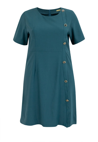 Plus Size Round Neck Side Button Dress