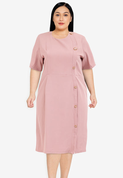 Plus Size Round Neck Side Button Dress
