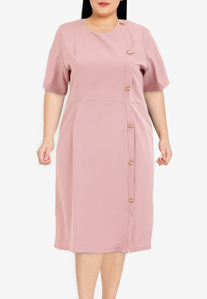 Plus Size Round Neck Side Button Dress