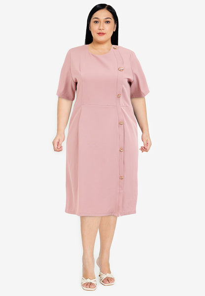 Plus Size Round Neck Side Button Dress